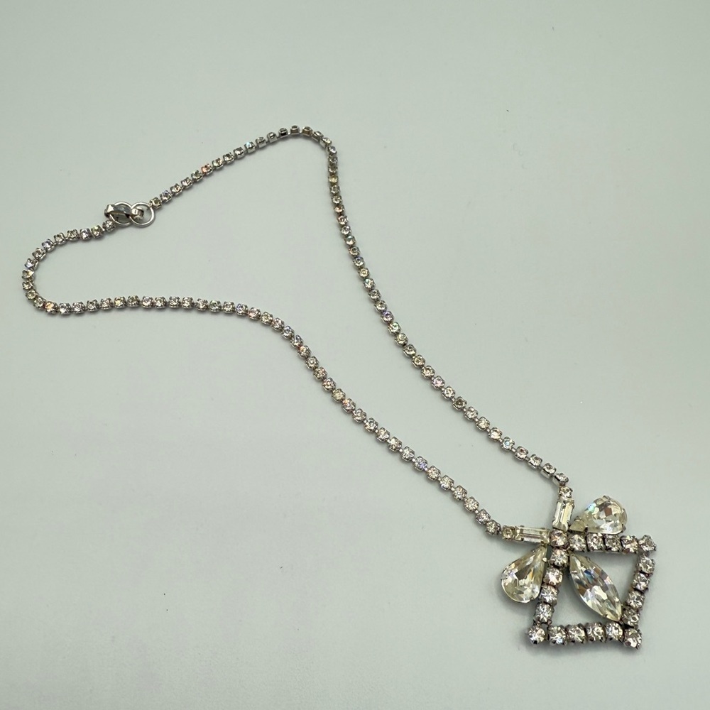 Rare 1940s Old Hollywood Vintage Rhinestone Necklace Signed Jayflex Sterling